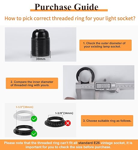 Miniatura 2 de DiCUNO Anillos de pantalla de lámpara E26, anillo de enchufe de luz negra, reemplazo de zócalo de bloqueo para soporte de lámpara roscado de base