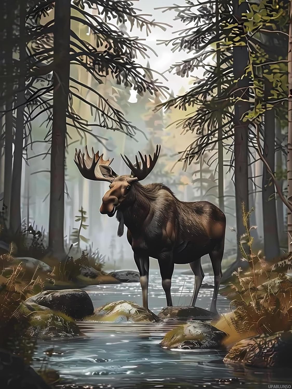 UPABLUNSO 5D Moose in The Wild Diamond Painting Kits for Adults DIY Moose Diamond Art Kits for Beginner Full Drill Moose Diamonds Painting Gem Art for Gift Wall Decor 12x16 inch