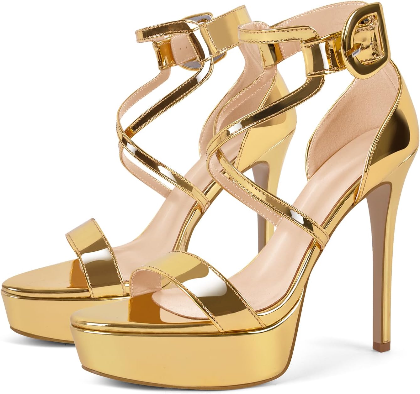 Platform Stiletto High Heels for Women, Round Open Toe Ankle Strap Sexy Heeled Sandals
