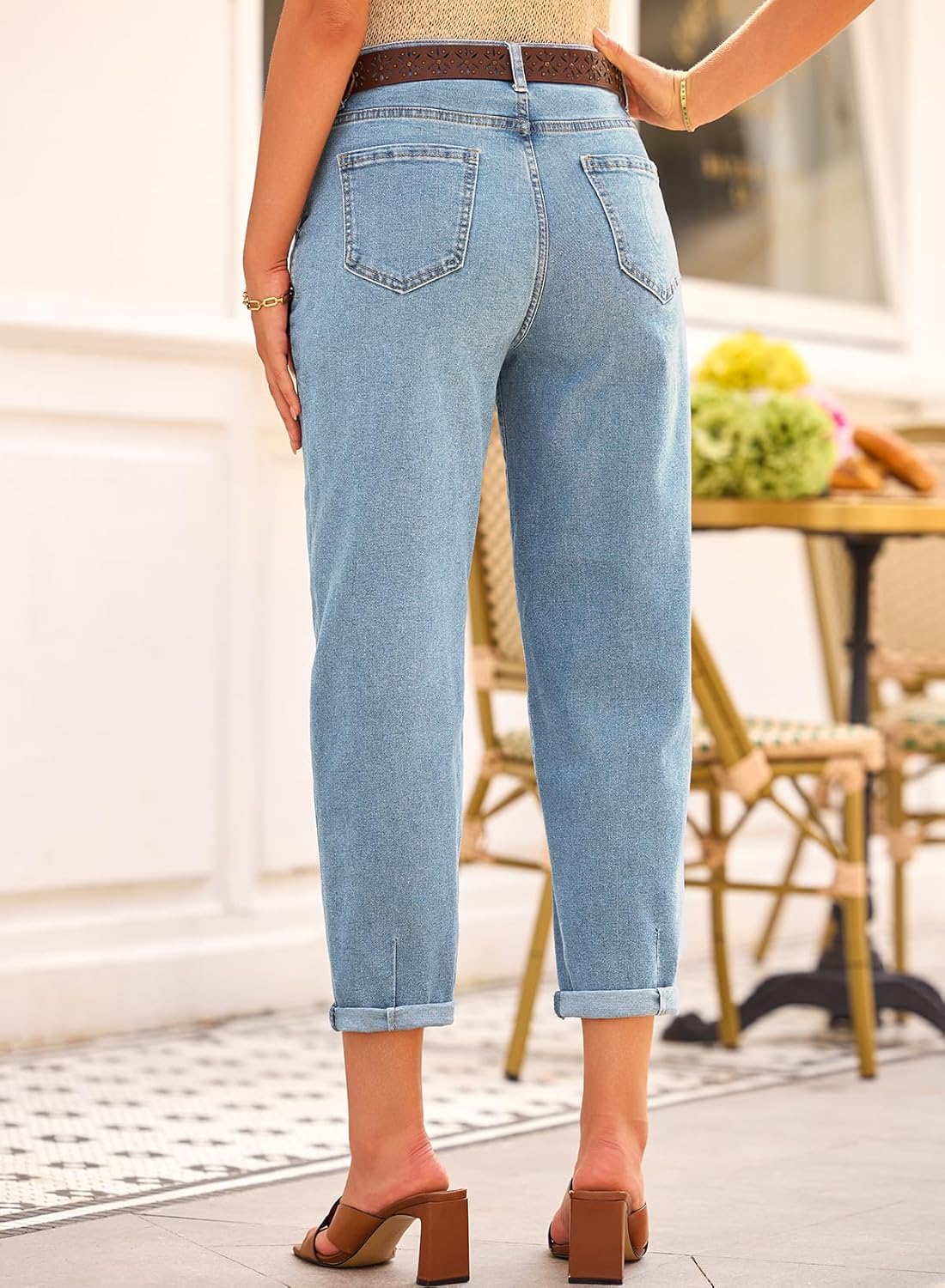 EVALESS Womens Baggy Jeans High Waisted Stretchy Boyfriend Barrel Denim Ankle Pants