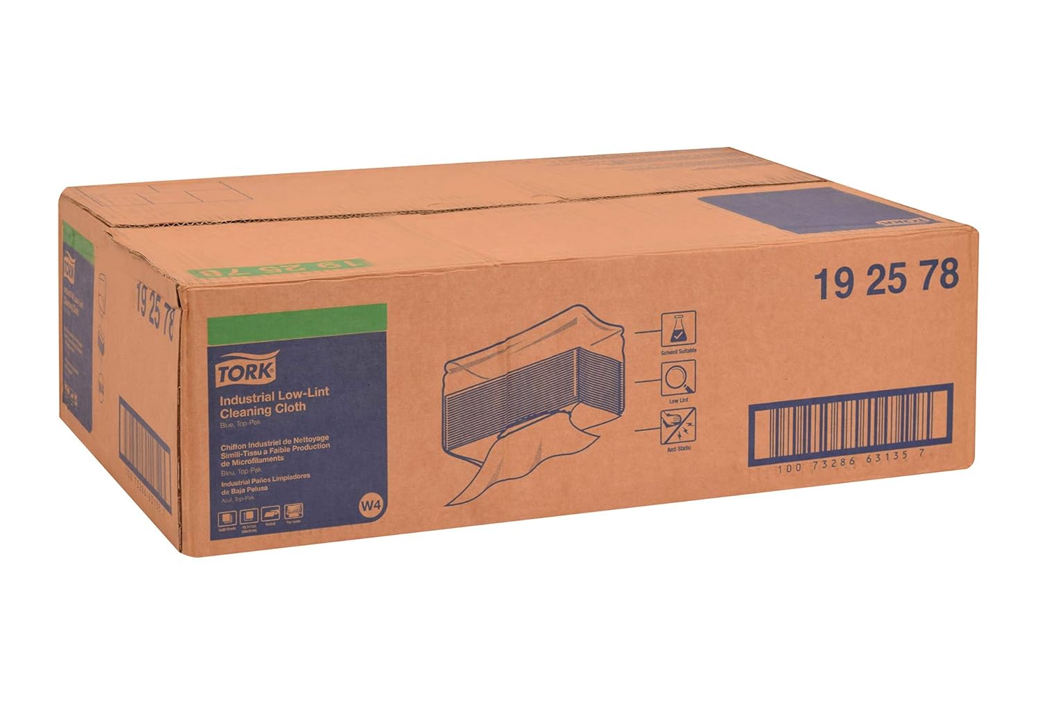 Tork Industrial Low-Lint Cleaning Cloth Blue W4, Antistatic, 5 x 80 Cloths, 192578