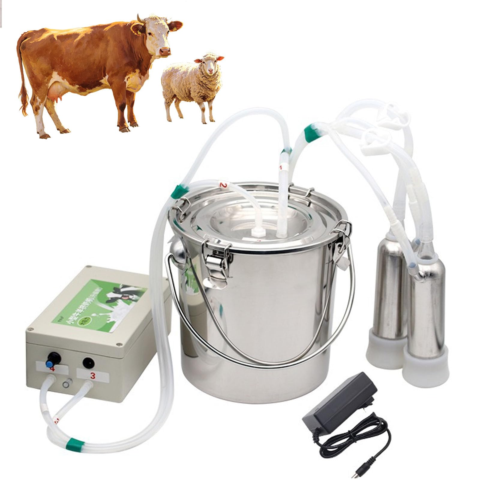 Fcttcd 5l Electric Milking Machine, Goats Milker, With Milk Bucket And Brush, Automatic Pulsating Vacuum Pump, Stop When Full, Thickened Milk Tube, For Sheep Livestock Family Farms 5L for sheep
