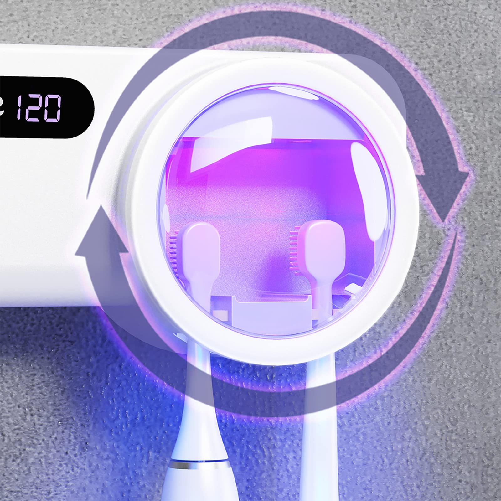 Porta Cepillo de Dientes, Soporte Cepillo de Dientes con Función Esterilizador y Secado LED Dispensador Pasta Dientes Organizador Baño USB Recargable Blanco