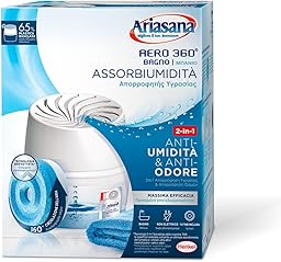 Ariasana Aero 360° Bagno Kit Assorbiumidità, deumidificatore casa non elettrico, assorbi umidità contro condensa, muffa e cattivi odori, 1 dispositivo e 1 ricarica in Tab da 450g