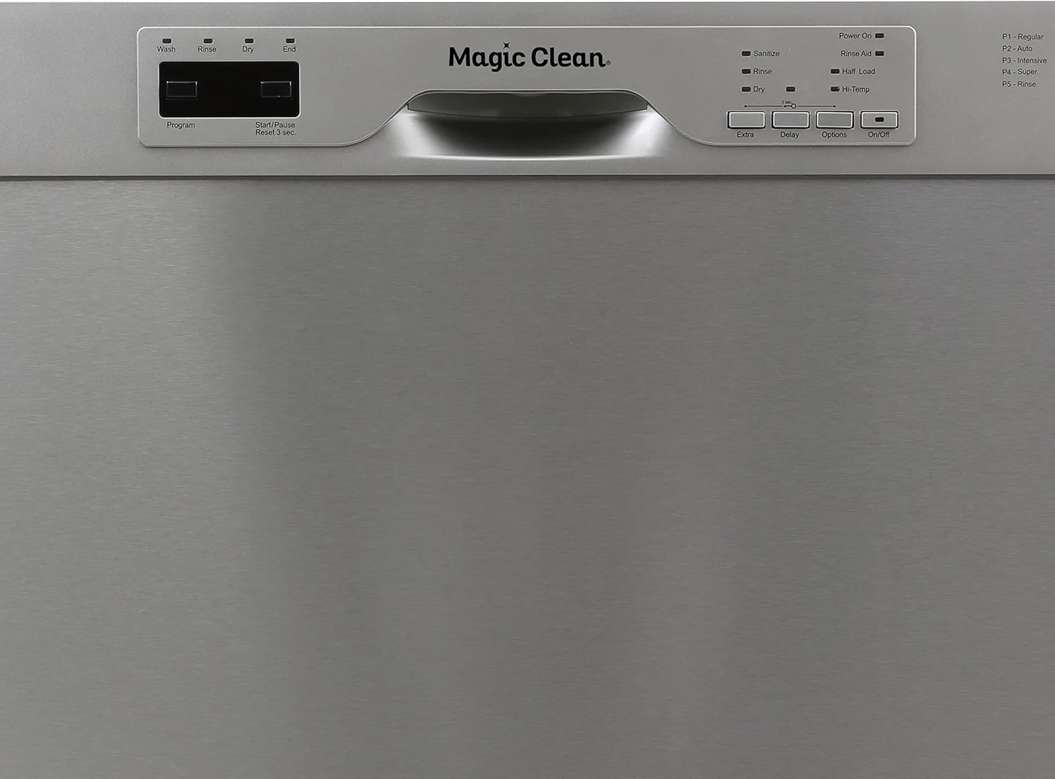 Magic Clean MCDW24SI Dishwasher 24-Inch Built in with 3 Wash Options and Automatic Cycles, Stainless Steel Construction with Electronic Control LED Display, Low Noise Rating, Metallic