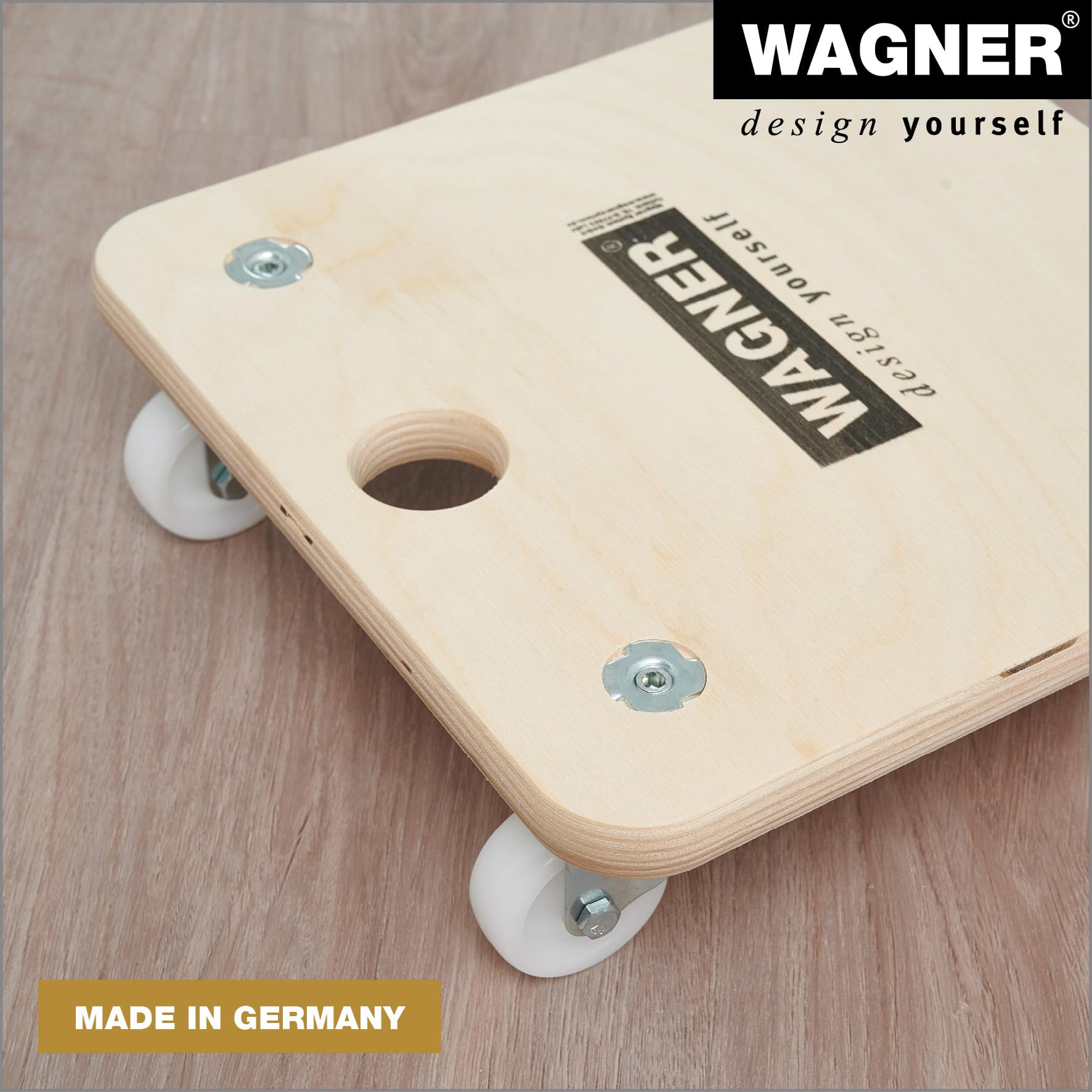 Wagner Chariot de Transport MM 1352 I 29 x 29 x 8,5 cm - Charge 250 kg - pour Objets, équipements et Meubles I Trou de préhension I très Mobile I certifié FSC® - 20135201