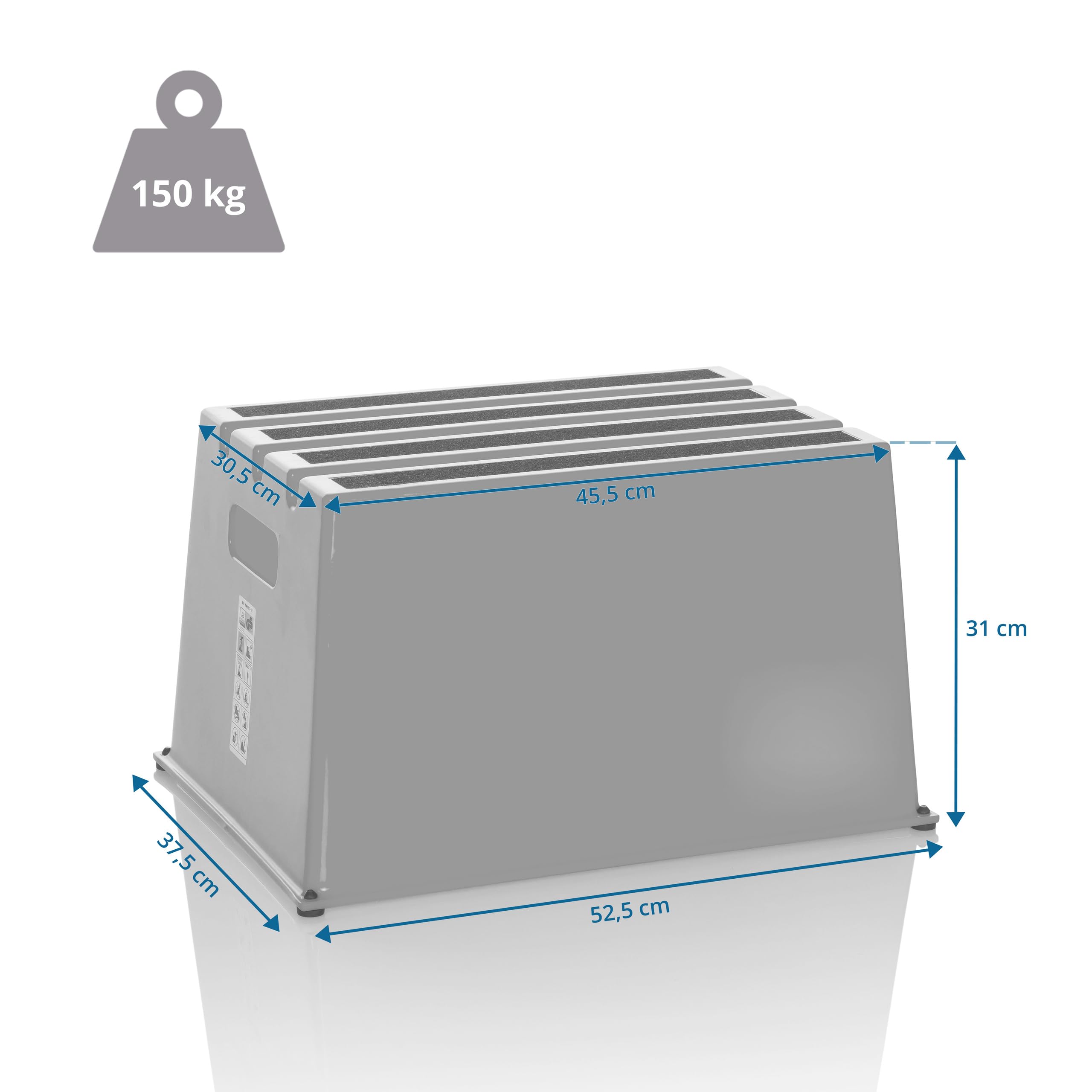 hjh OFFICE Tritthocker bis 150kg belastbar TIO-E1 Kunststoff, Rutschfester Tritt, Schemel für Zuhause und Gewerbe, 31 x 52,5 x 37,5 cm, Blau