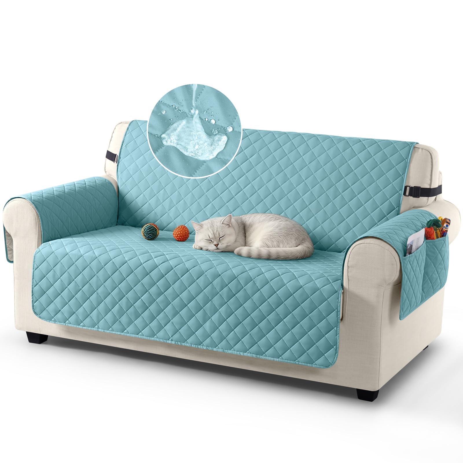 TAOCOCO Sofa Covers 100% Waterproof Sofa Slipcovers 2 Seater,Couch Covers with Storage Pockets,Anti Slip Settee Covers,Washable Sofa Protector for Kids/Dogs/Pets(Teal) — image 1