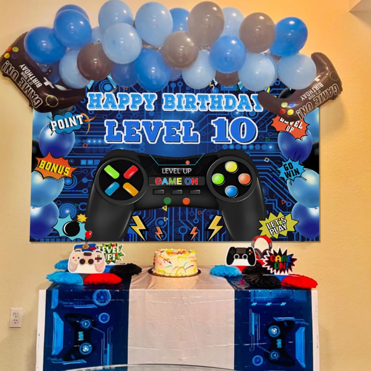 INRUI Sfondo fotografico per il decimo compleanno dei videogiochi, livello 10, sbloccato, decorazione ufficiale per feste di compleanno per ragazzi (2,1 x 1,5 m)