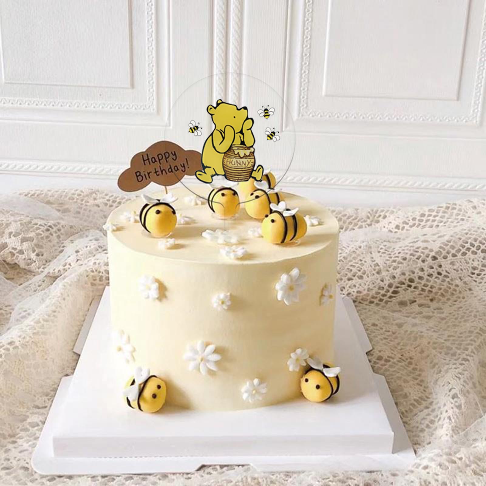 MEMOVAN Winnie Cake Topper Pooh Bear Cake Toppers Classic The Pooh Cupcake Topper Bear Baby Shower Birthday Cake Decorations for Winnie Bee Welcome Oh Baby Party Supplies