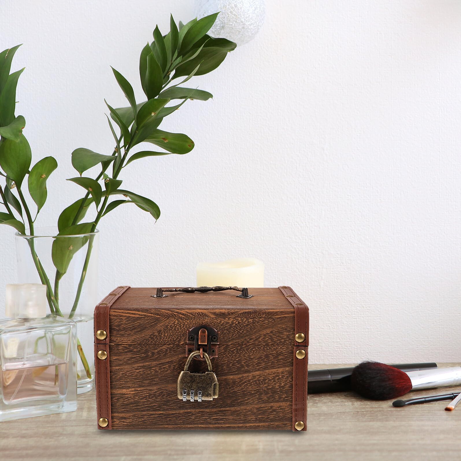 Retro Holzbox mit Schloss, Antike Aufbewahrungsbox für Haushalt