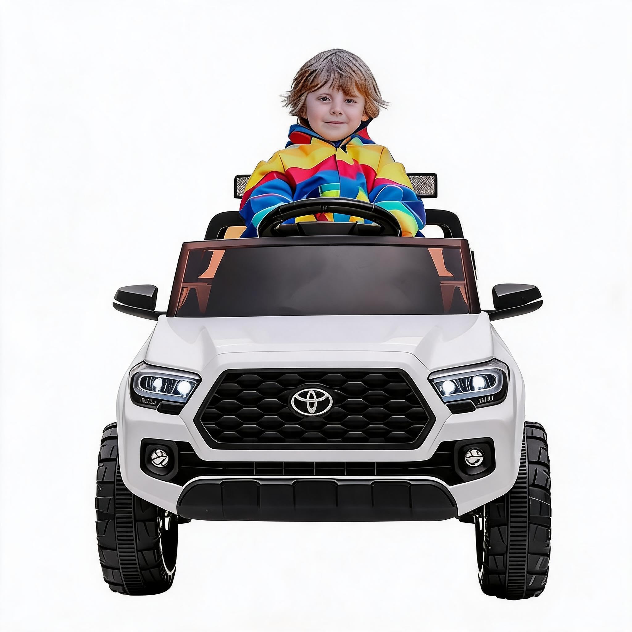 Lizenziertes Toyota 12V Kinder Elektroauto – Mit Fernbedienung, Sicherheitsgurt, sanftem Start, LED-Beleuchtung, Federung – Elektrisches Kinderfahrzeug ab 3 Jahre – Farbe: Weiß