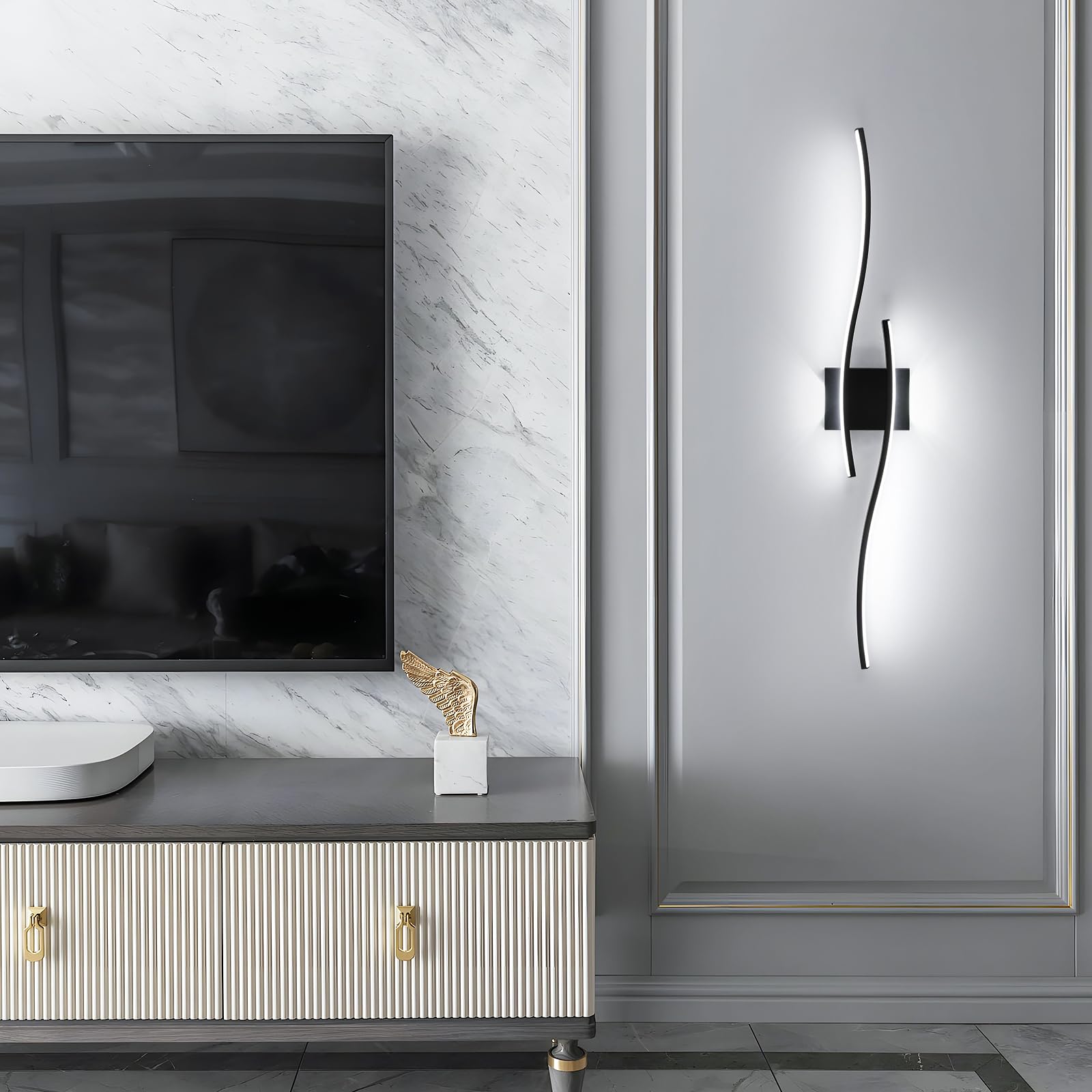 89CM Applique da Parete Interno LED Lunga Lampada da Parete 6500K | 27W 3035LM Moderno Lunga Lampada a Muro in Alluminio per Camera da Letto Soggiorno Scale Corridoio, Bianco Freddo 6500K