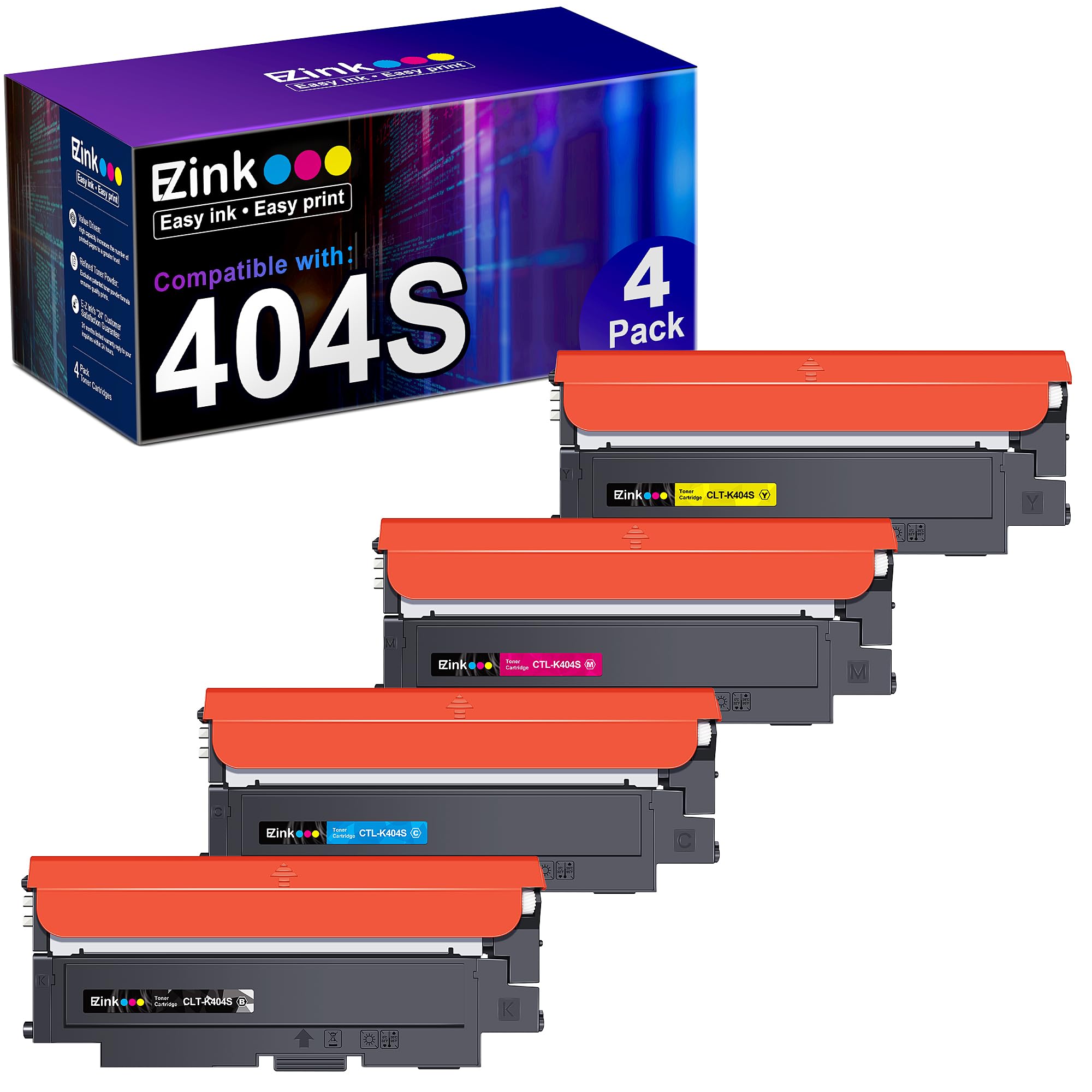 E-Z Ink Compatible Toner Cartridge Replacement for Samsung CLT-K404S CLT-C404S CLT-M404S CLT-Y404S CLT 404S to use with C480FW C430W SL-C430W SL-C480FW SL-C480FN Printer Tray (4 Pack)