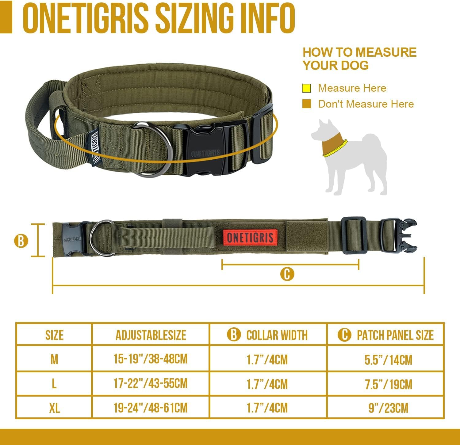 OneTigris Tactical Dog Collars with Handle,Military Dog Collar for Large Dog,Adjustable Nylon Collar German shepherd Collar with Heavy Duty Metal Buckle for Dog Training and Walking (Olive - Image 2