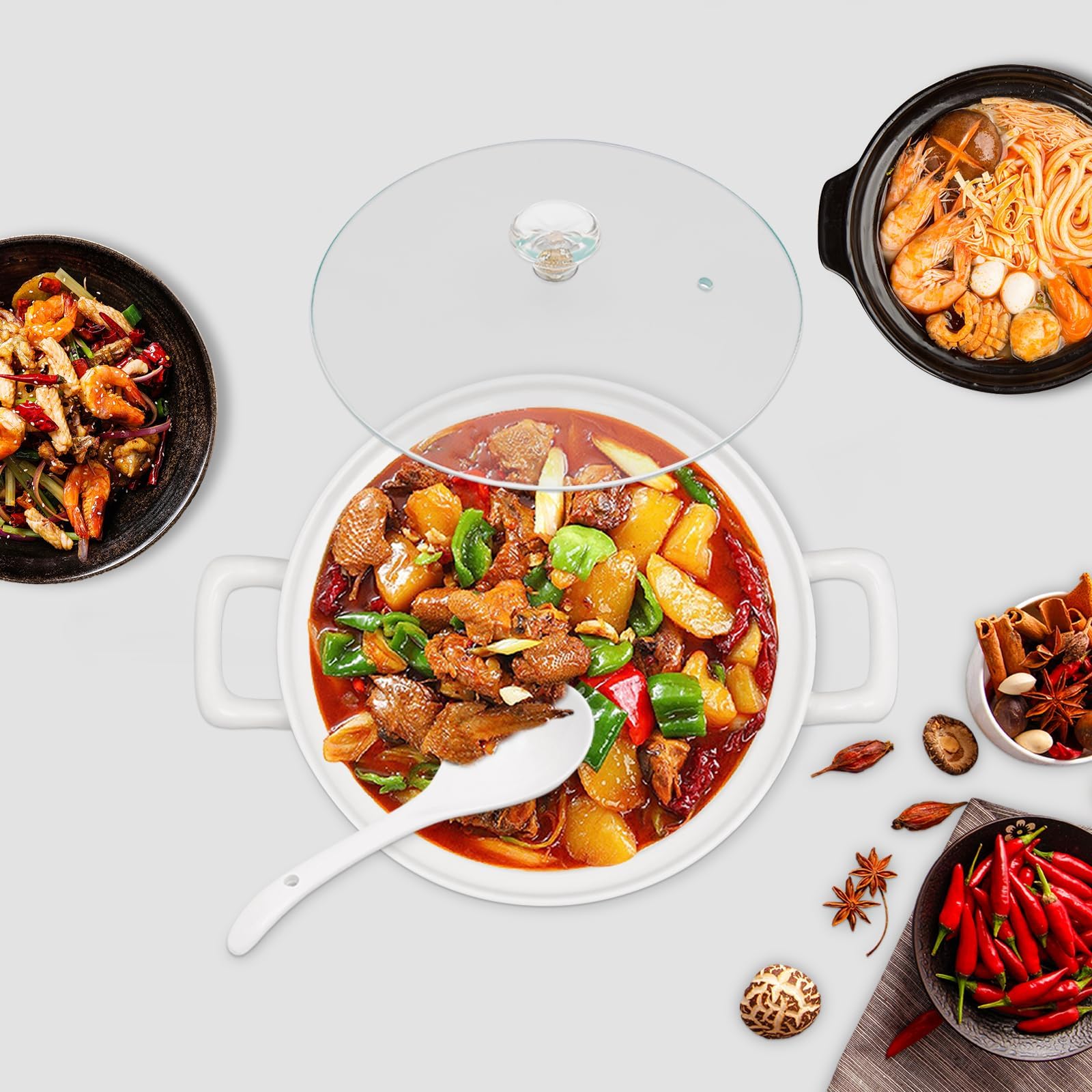 Zuppiera in Ceramica, Ciotola da Portata Creativa con Doppio Manico, stoviglie Decorative per zuppa di Cereali, stufato di Miso Freddo