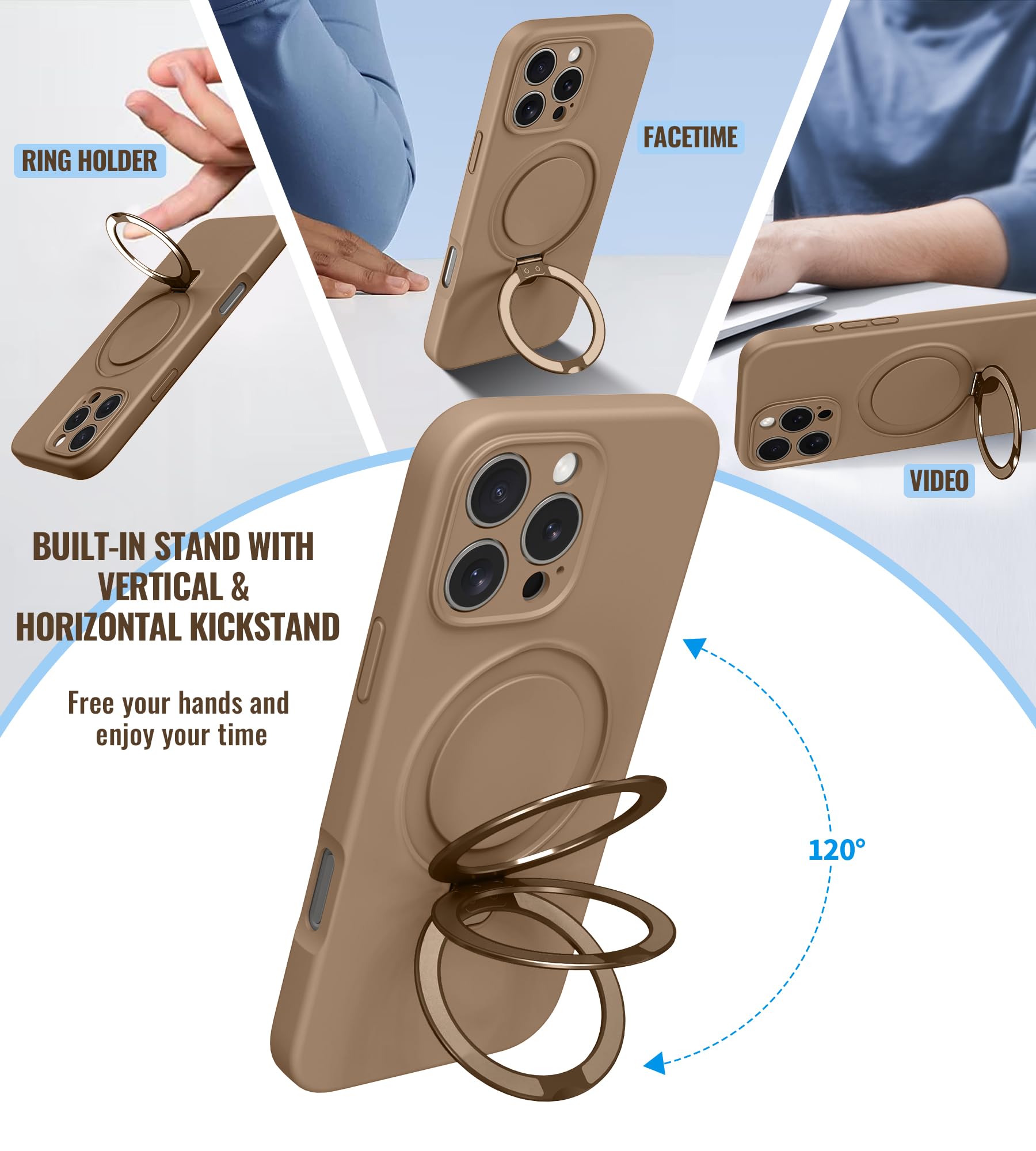 Funda Compatible con iPhone 16 Pro MAX, Fundas de Silicona líquida para iPhone 16 Pro MAX, Compatible con MagSafe, Funda de Soporte de Anillo magnético, protección Completa de la cámara,