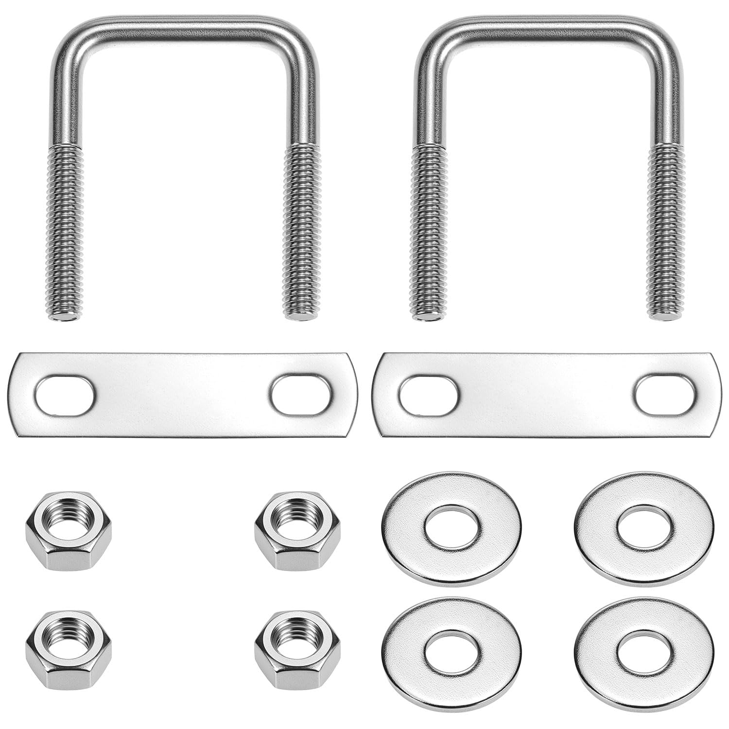 QWORK® Set da 2 bulloni a U in 304 acciaio inossidabile M8, U Bolt da 40x65 mm, capacità di carico elevata, con dado, piastra di fissaggio e rondella, per molteplici applicazioni