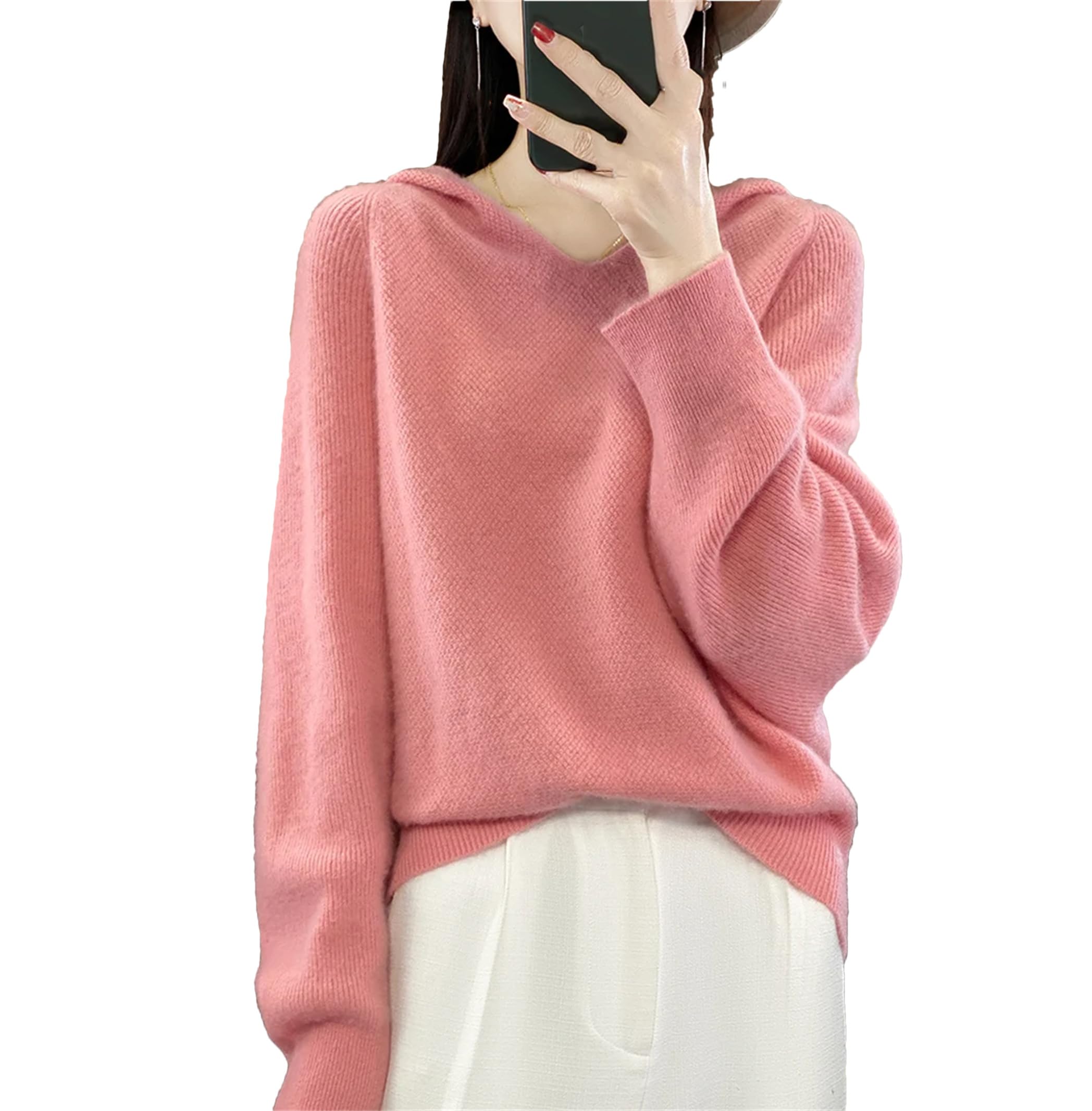 Moda Damska Luźny Sweter Z Długim Rękawem Wełna Merino Mock-Neck Pulower Bluzy Topy