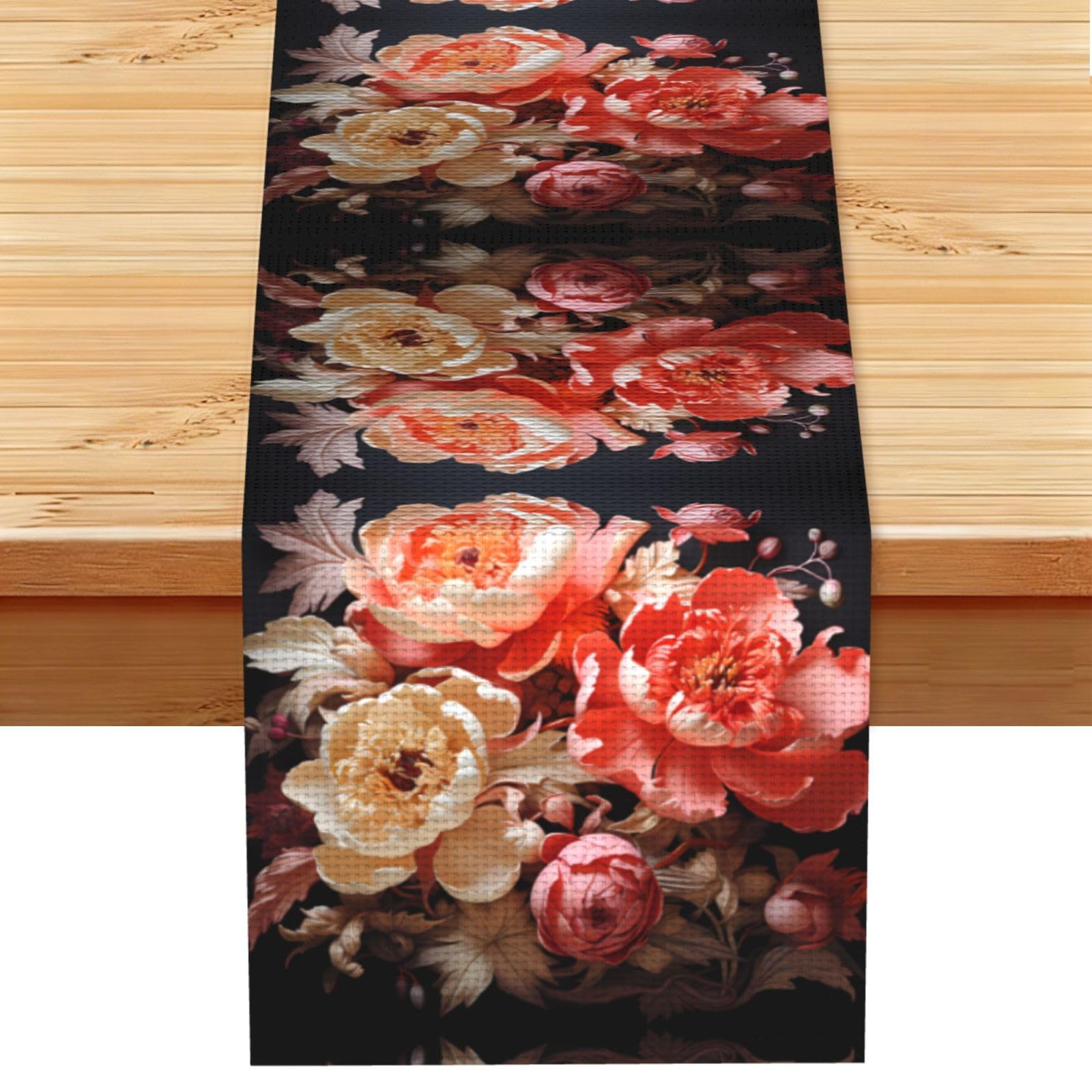 Brightly colored peonies Linen Feel Table Runner Wedding Party Home Decoration