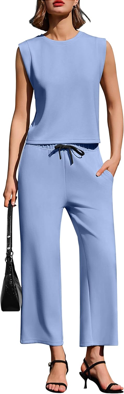 SPECIALMAGIC Two Piece Sets for Women Summer Outfits Lounge Sets Wide Leg Crop Pants Vacation Travel Outfits