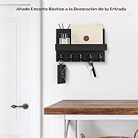 Vista 4 de Soporte de llaves para pared, llavero decorativo y soporte para correo con estante, tiene ganchos grandes para bolsos, abrigos, paraguas - Gancho