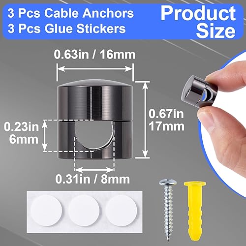 Miniatura 133 de 3 juegos de soportes de cargador para cables, soportes de anclaje de cable ajustables plateados, clips de cable de metal adhesivos, organizadores de