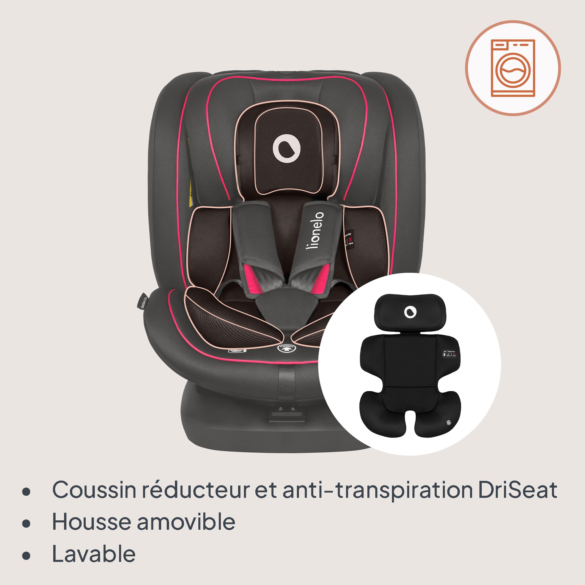 Lionelo BASTIAAN I-SIZE Siège Auto Pivotant à 360° ISOFIX De 0 à 36 kg | (40-150 cm) Groupe 0/1/2/3 (0-12 Ans) Installation Face et Dos à la Route, Sangle TopTether, Têtière Ajustable, Rotation 362