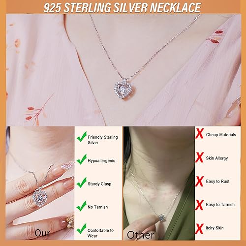 Miniatura 5 de Collar de corazón de diamante bailarín para mujer, collar con dije de moissanita flotante, collar de plata de ley 925, regalo de joyería para el día