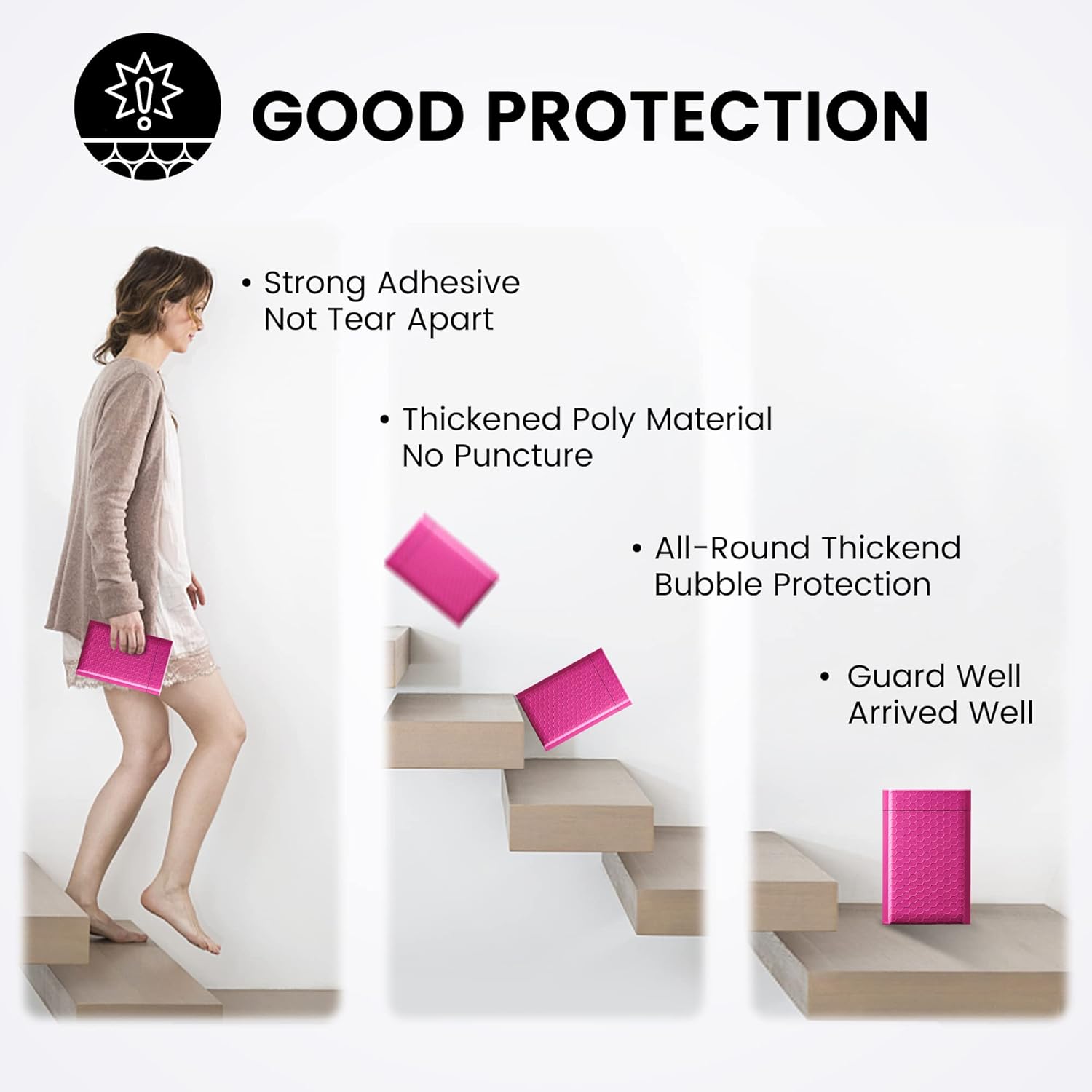 Fuxury Pink Bubble Mailers 4x8" 200 Pack Usable Size 4x7" Waterproof Padded Envelopes Self Seal Bubble Envelopes Padded Mailers for Small Business Envelope Mailers - Image 5