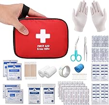 HONYAO First Aid Kit 90 Pcs, Small Travel First-Aid Bag, Mini Compact Survival Kit for Travel Car Home Workplace Kids Camping Hiking Motorbike Holiday, Red