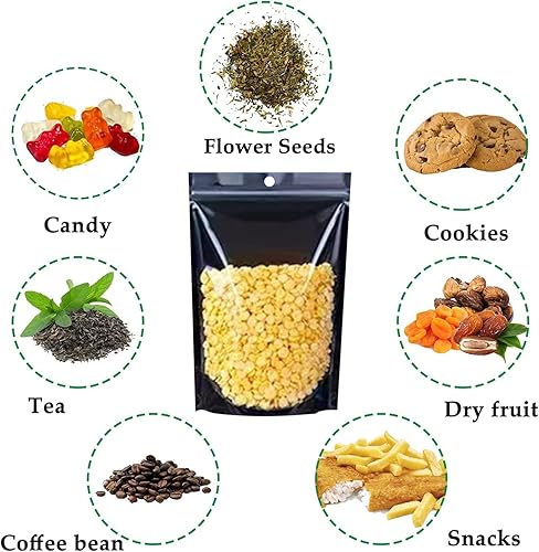 Miniatura 7 de Paquete de 100 bolsas de Mylar a prueba de olores, bolsas resellables de almacenamiento de alimentos, bolsas de embalaje de papel de aluminio con