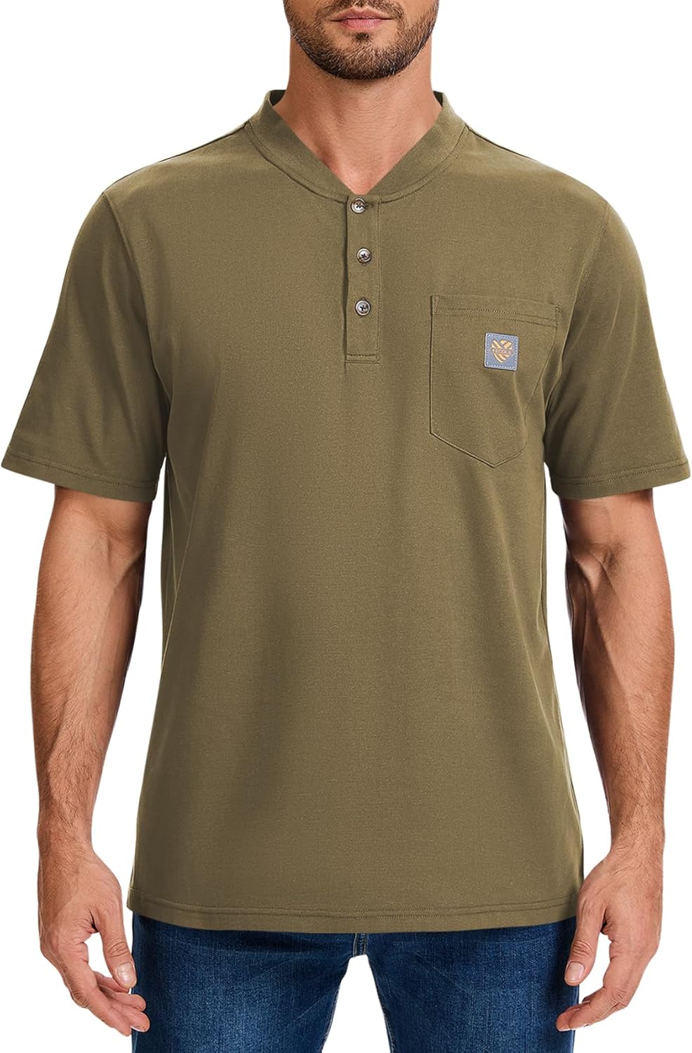 Men's Loose Fit Heavyweight Short-Sleeve Pocket Work Henley T-Shirt (Regular&Tall)