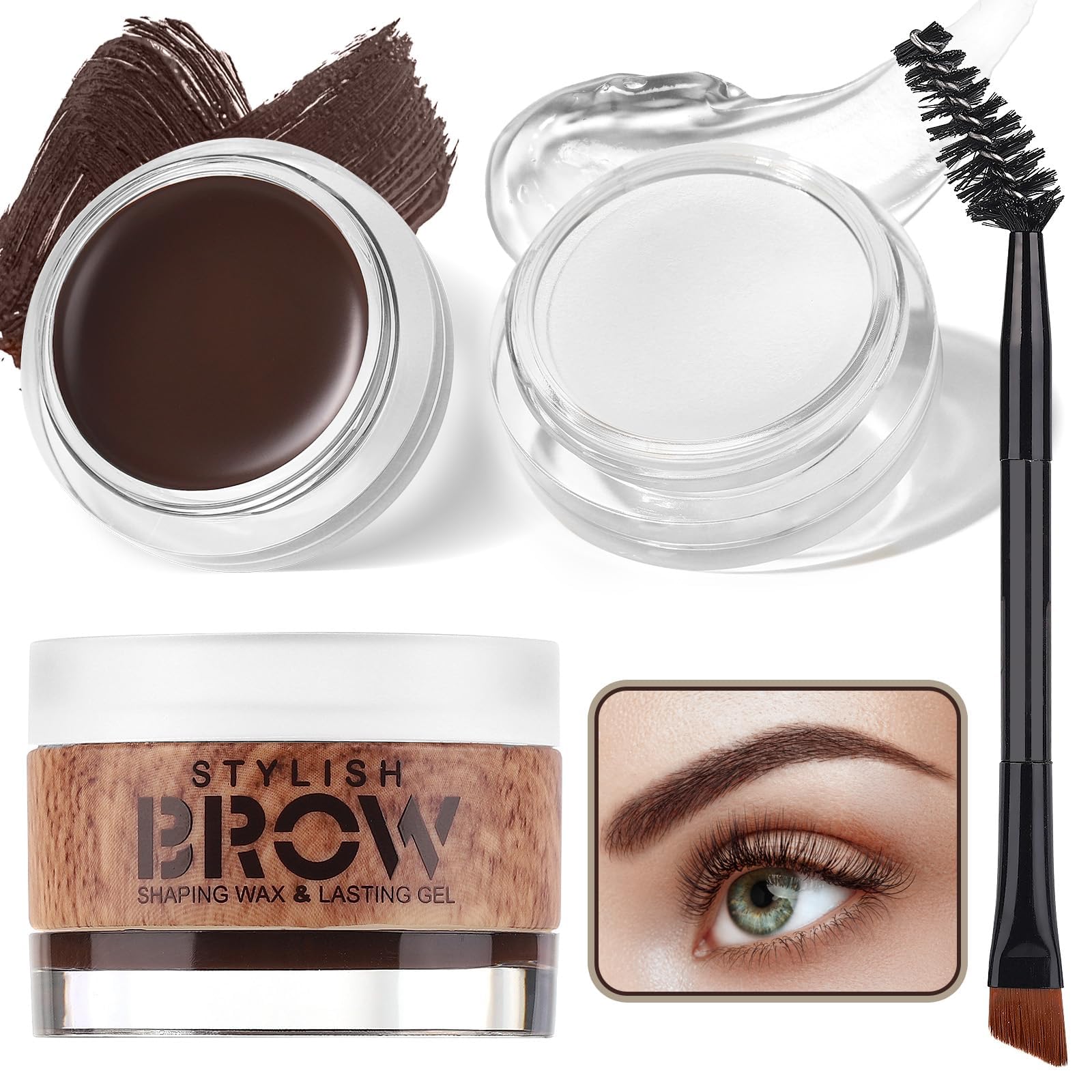 NALACAL2-in-1 Eyebrow Makeup Kit with Waterproof Dark Brown Pomade, Shaping Wax, and Duo Brush – Define, Fill, and Style Your Brows with Clear Brow Gel for a Fluffy, Lifted Look