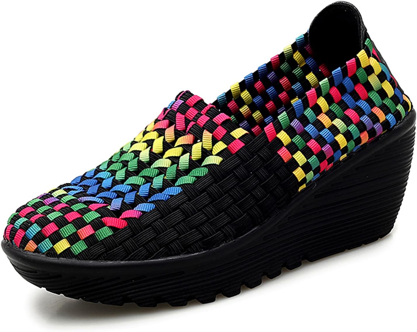 Veroders Women's Platform Wedge Sandals Woven Elastic Pumps Comfortable Slip-On Walking Shoes for Casual Wear