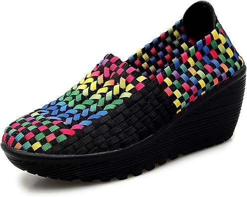 Veroders Womens Platform Wedge Sandals Woven Elastic Pumps Comfortable Slip-On Walking Shoes for Casual Wear