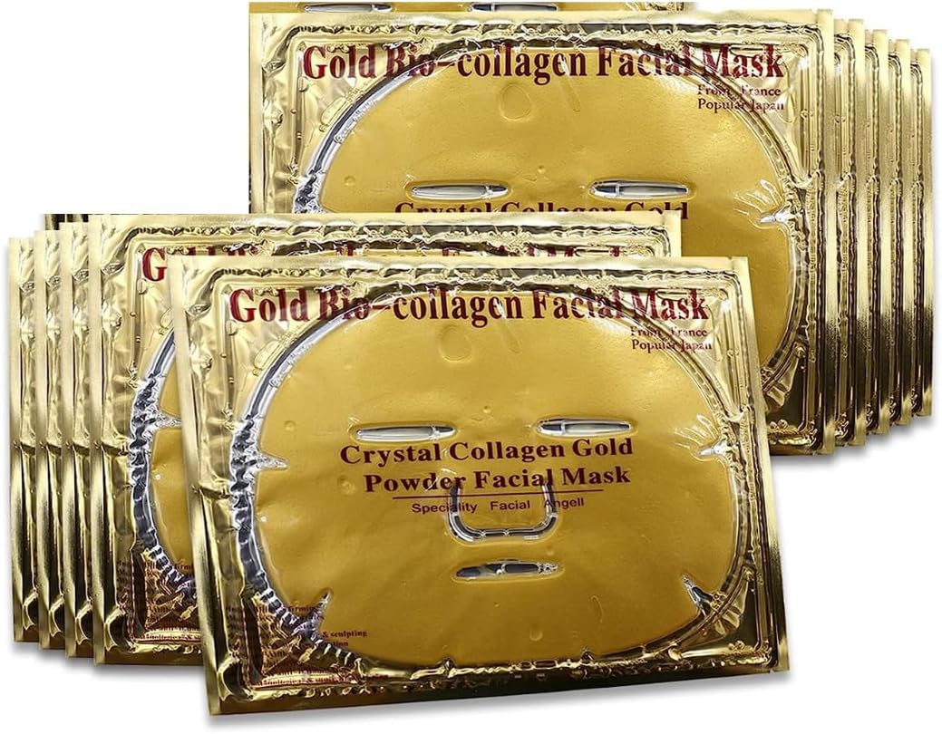 10 x Gold Collagen Face Mask – 24k Gold Crystal Gel Collagen Facial Masks, Treatment Anti Aging Puffiness Skincare Anti Wrinkle Tighten Skin