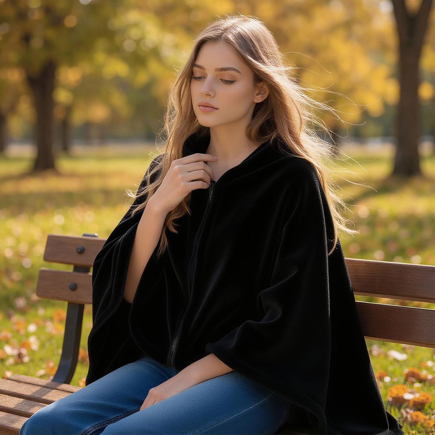 Wearable Blanket Poncho for Women & Men - 59"x31" Flannel Fleece Shawl Wrap, Soft Office Chair Blanket - Image 7