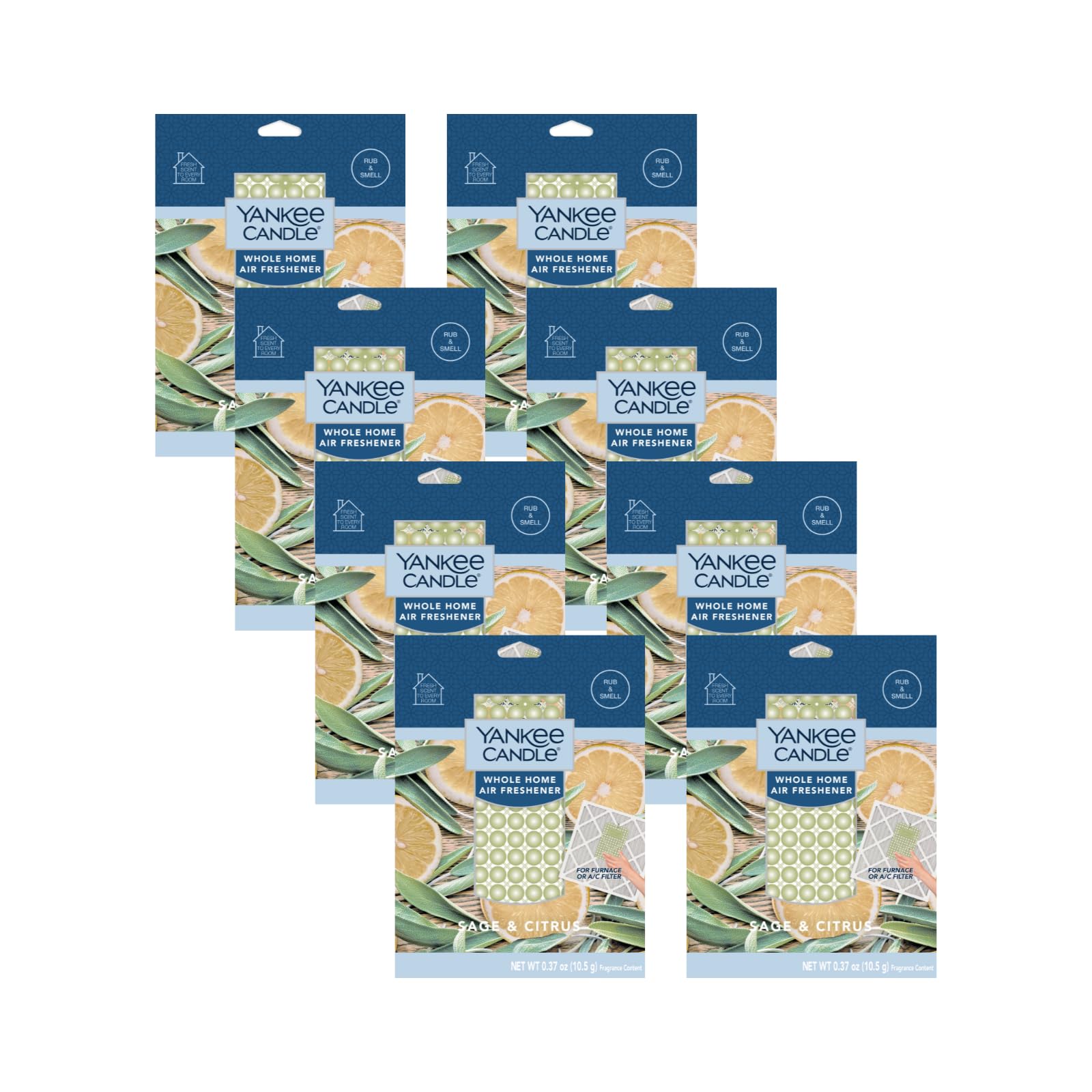 Yankee Candle Whole Home Air Freshener, Long Lasting Odor Eliminating Fragrance for Home, Continuous Room Freshener, Sage &amp; Citrus (Pack of 8)