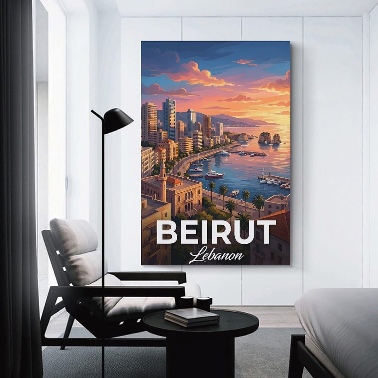 Junmoney Beirut Cityscape at Sunset Wall Art Print, 24x36inch(60x90cm), for Bedroom Decor, Cosy Corners Or Studios, Decorative Wall Art for Cosy Rooms