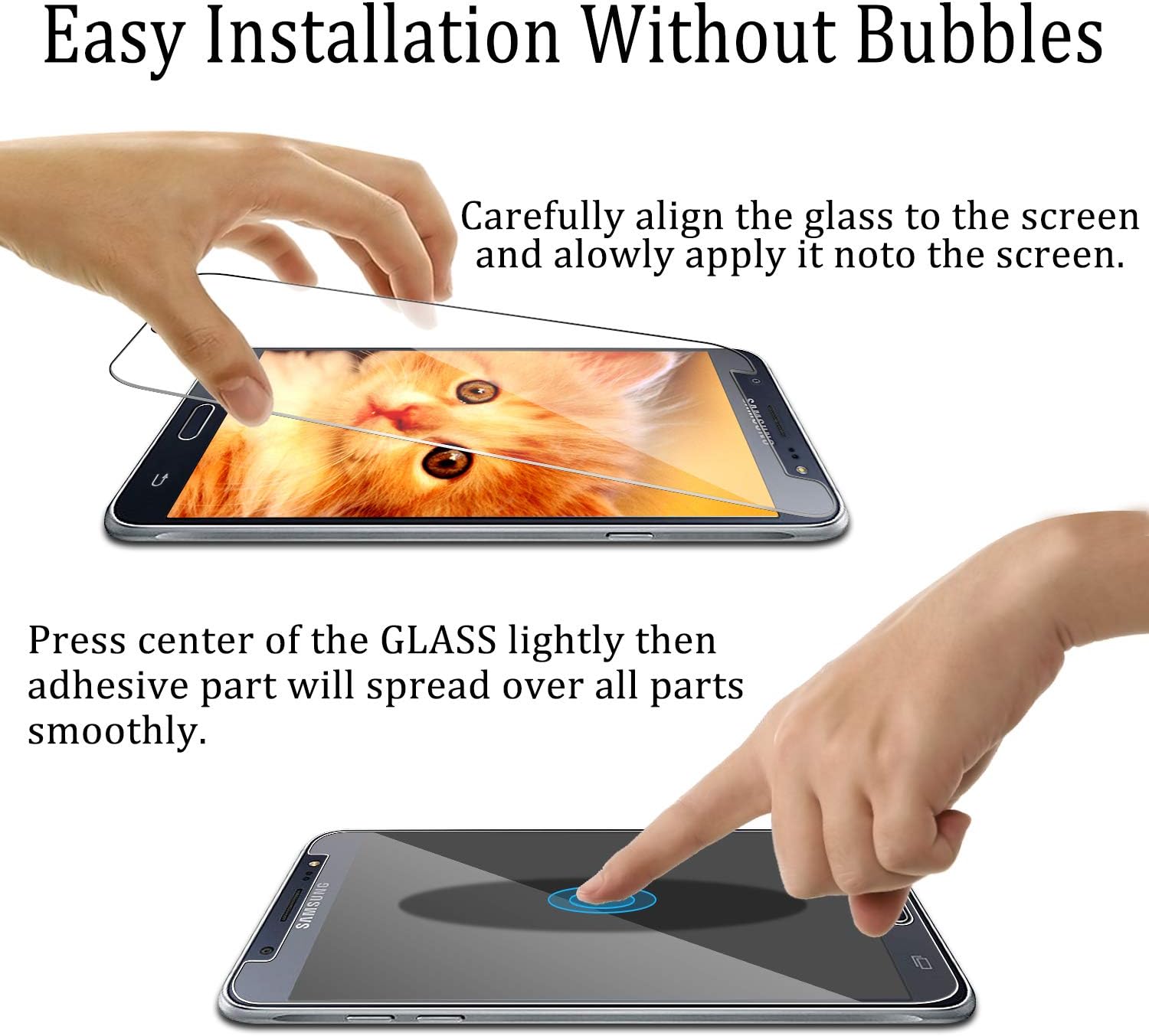[2-Pack] KATIN For Samsung Galaxy J7 2016 Tempered Glass Screen Protector No-Bubble, 9H Hardness, Easy to Install