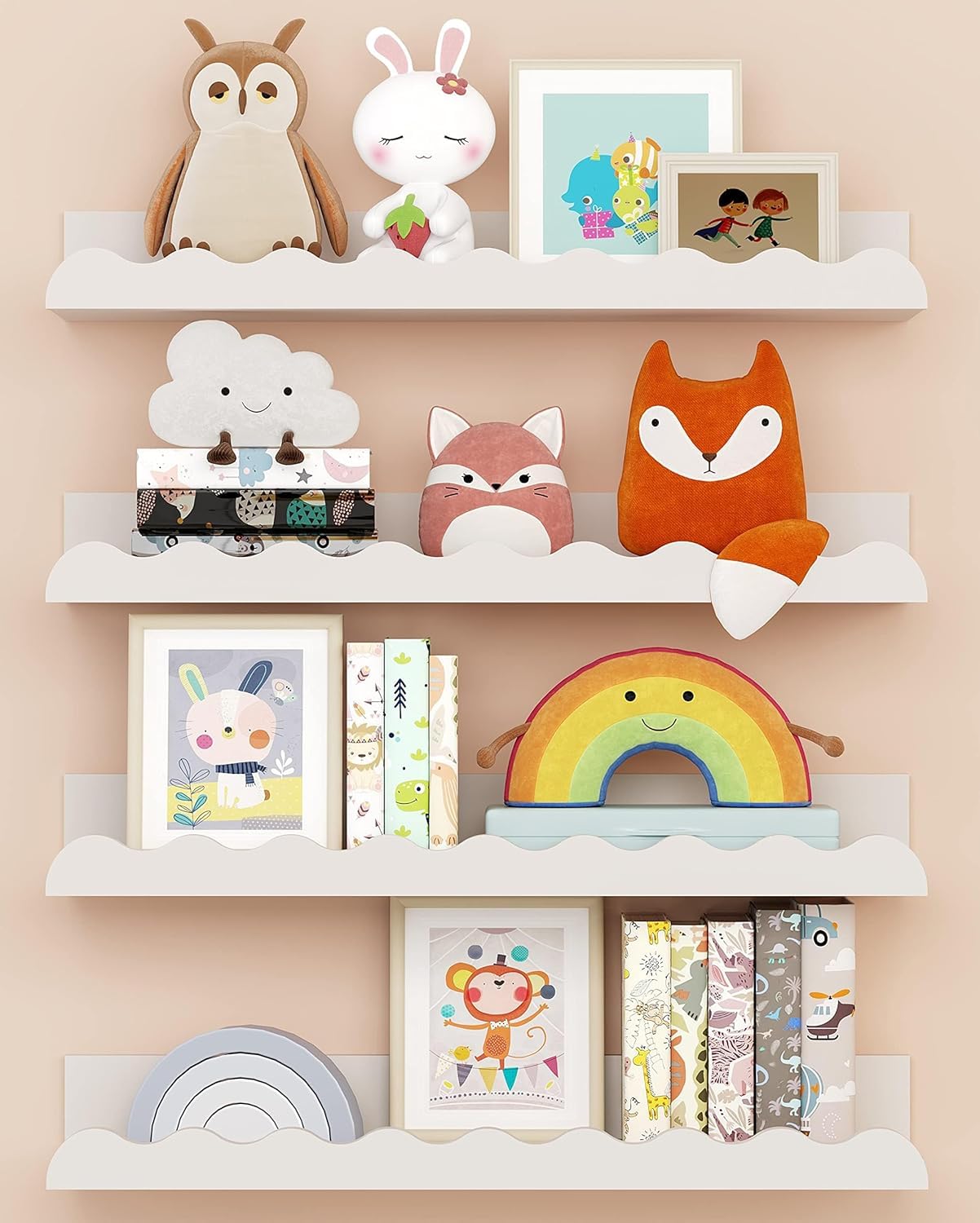 WooDinto Bookshelf Set of 4-18 Inch Floating Nursery Book Shelves, Picture Ledge Shelf for Wall Decor and Storage - Perfect for Books, Toys, Photo Frames, and Nursery Décor (White) (B0CWLPTS4N) Amazon Price History, Amazon Price Tracker