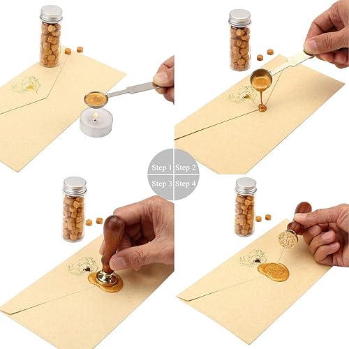 Miniatura 7 de Yoption - Juego de 300 cuentas de cera octágona, con 2 cucharas de fusión y 4 velas para sobres de invitación de boda, envoltura de regalo (negro)