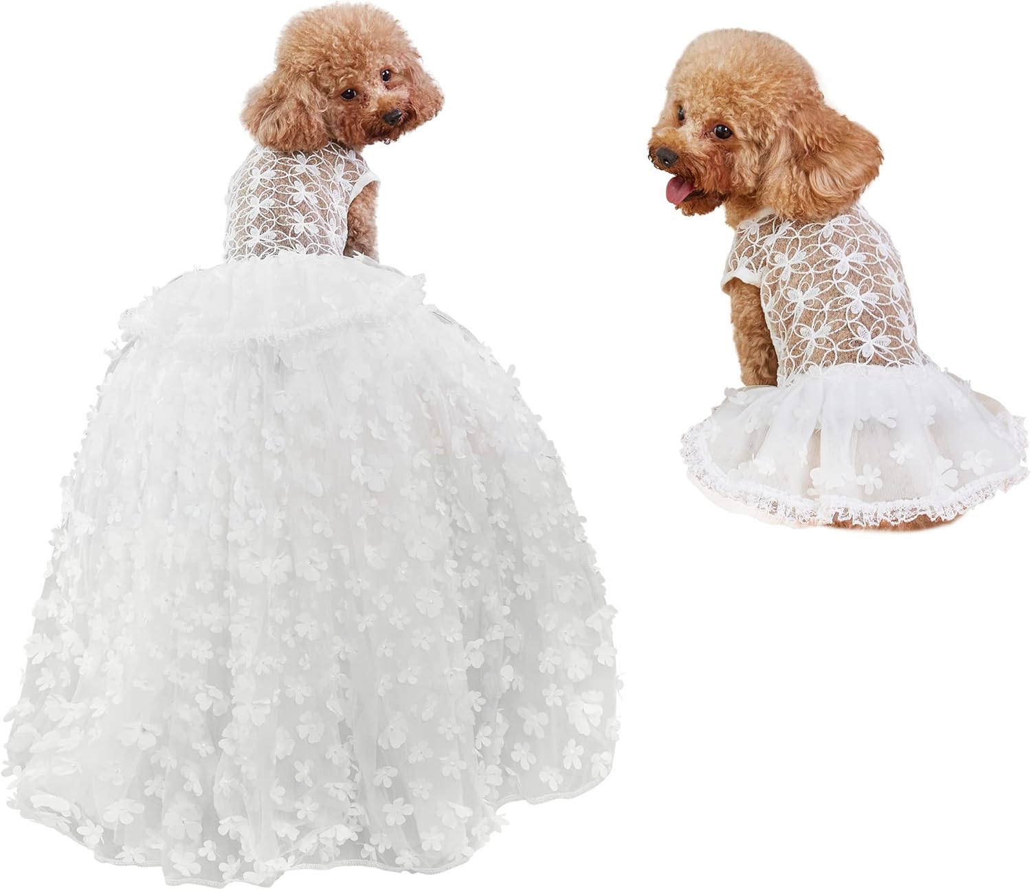 Dogs Wedding Dresses Flower Tutu Skirt with Detachable Train for Small Medium Dog Pet Outfit Formal Apparel Princess Clothes for Birthday Party Costume (Blue Set, M)