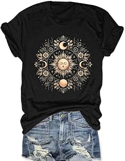 Boho Tops for Women Mystic Moon and Sun Celestial Spiritual Astrology Shirt | Wildflowers T Shirt Celestial Short Sleeve Tee Top For Women