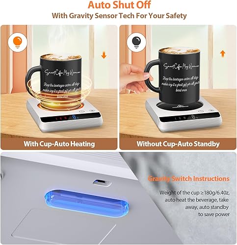 Miniatura 4 de Misby Calentador de tazas, calentador de café y calentador de tazas para escritorio con 3 ajustes de temperatura, encendido y apagado automático por