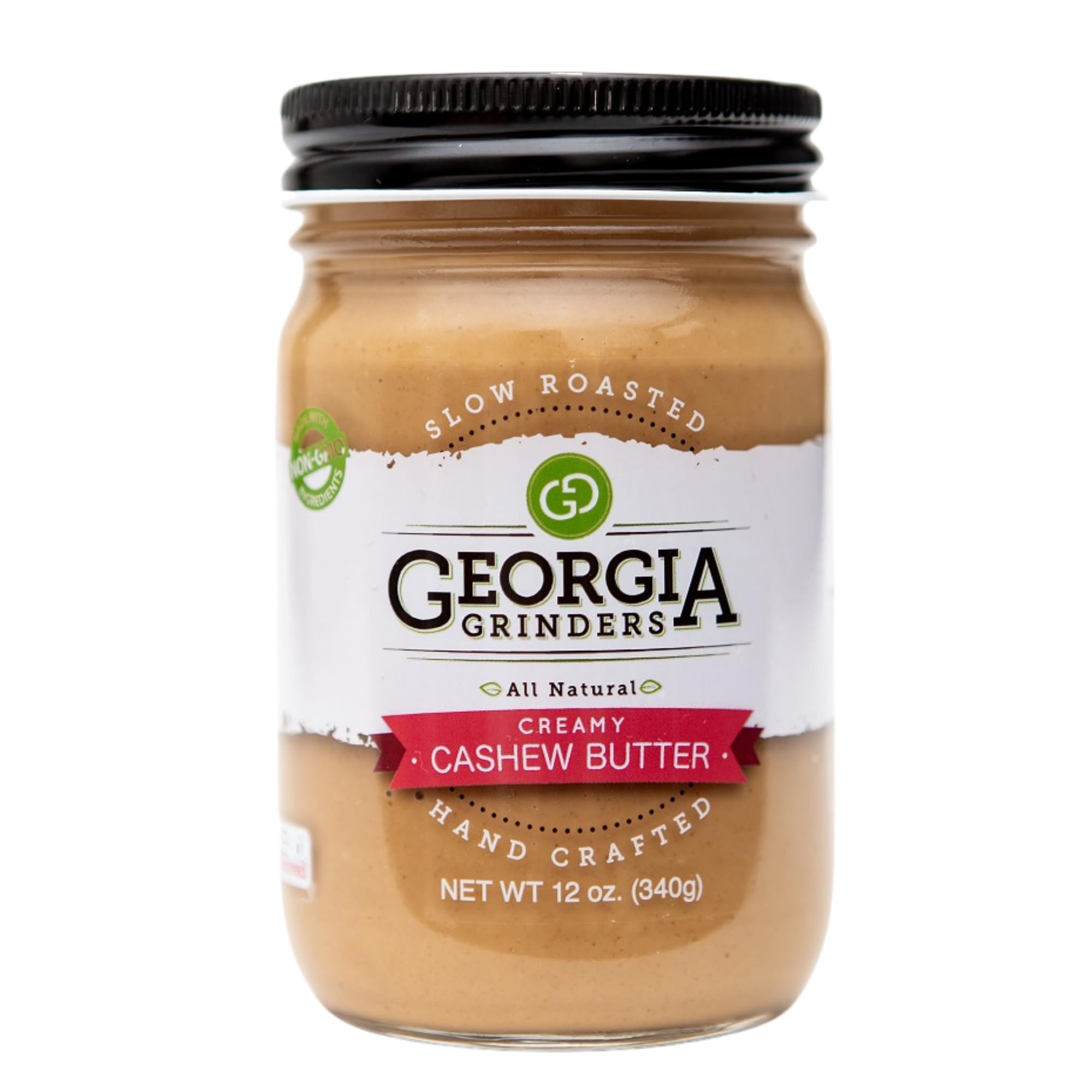Georgia Grinders Creamy Cashew Gourmet Nut Butter Spread, Whole30 Approved, Non-GMO, Gluten Free, No Palm Oil, No Added Sugar, Paleo and Vegan Friendly, 12 Ounce (1 Pack)