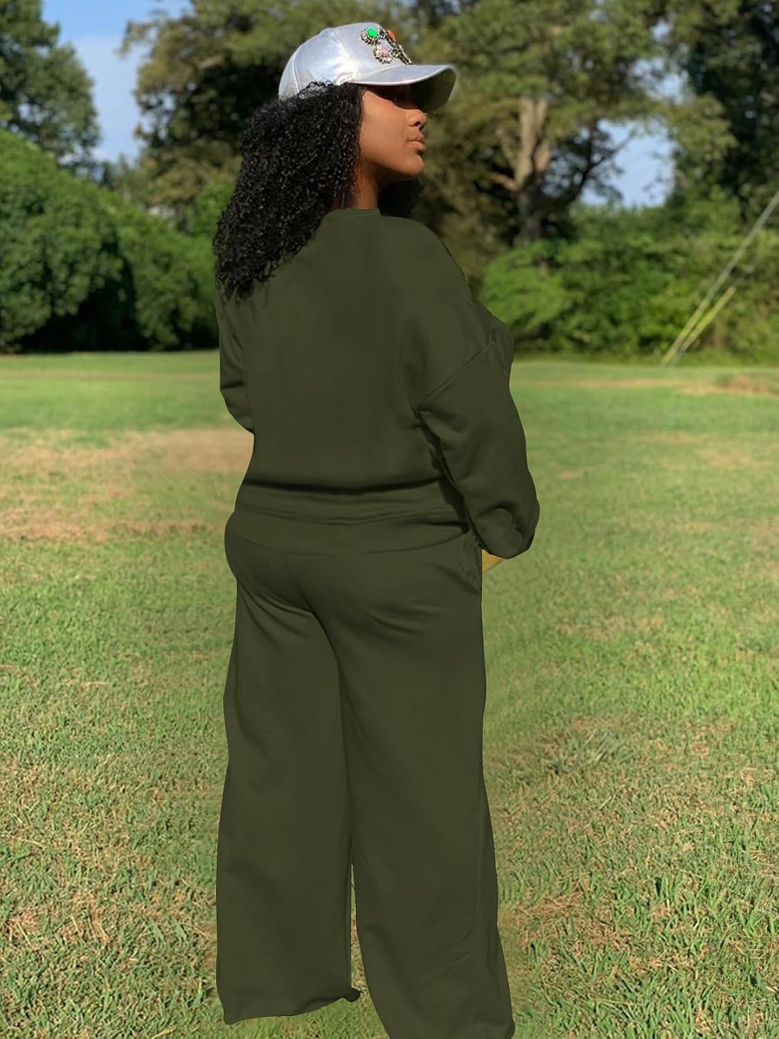 TOPSRANI Womens Plus Size Sweatsuits Tracksuit 2 Piece Outfits Crewneck Lounge Set Long Sleeve Baggy Wide Leg Pant Sets