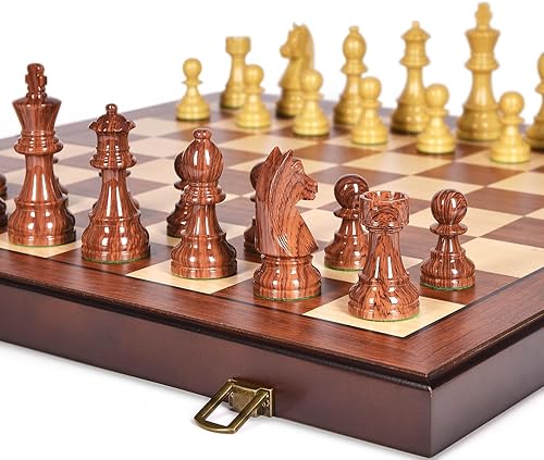 Miniatura 7 de AMEROUS Juego de ajedrez de madera de 20 x 20 pulgadas con piezas de ajedrez ponderadas de alto polímero, rey de 3.75 pulgadas, 2 reinas