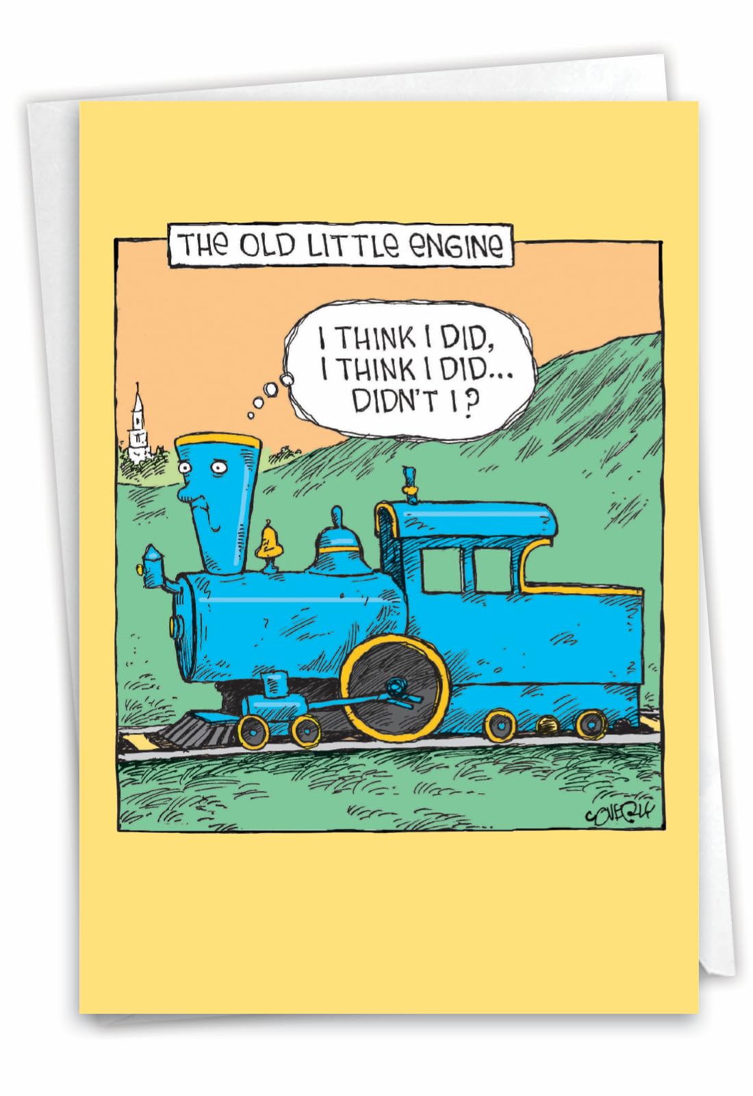 NobleWorks 1 Funny Birthday Card for Elderly Man Old Little Engine Cartoon Humor, Celebration Notecard with Envelope C6955BDG โ image 1